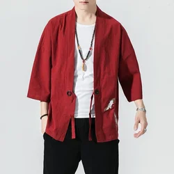 Katoenen Linnen Kimono Vest Mannen Japanse Obi Mannelijke Yukata Mannen Haori Dunne Causale Samurai Kleding Traditionele Streetwear Jas