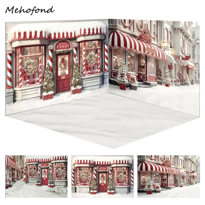 Mehofond Xmas Candy Store Backdrop For Photography Kids Portrait Birthday Party Background Snowland Christmas Tree Decor Props