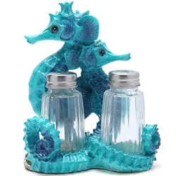 Hippocampus Seahorse With Salt and Pepper Shaker Figurines Decorations Holder Figurine for Beach Bar or  Kitchen Decorations