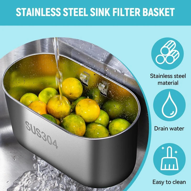 Stainless Steel Drain Basket,Sink Organiser,Stainless Steel Sink Filter Tray,Filter Basket,Drain Rack,Soap Box Organiser