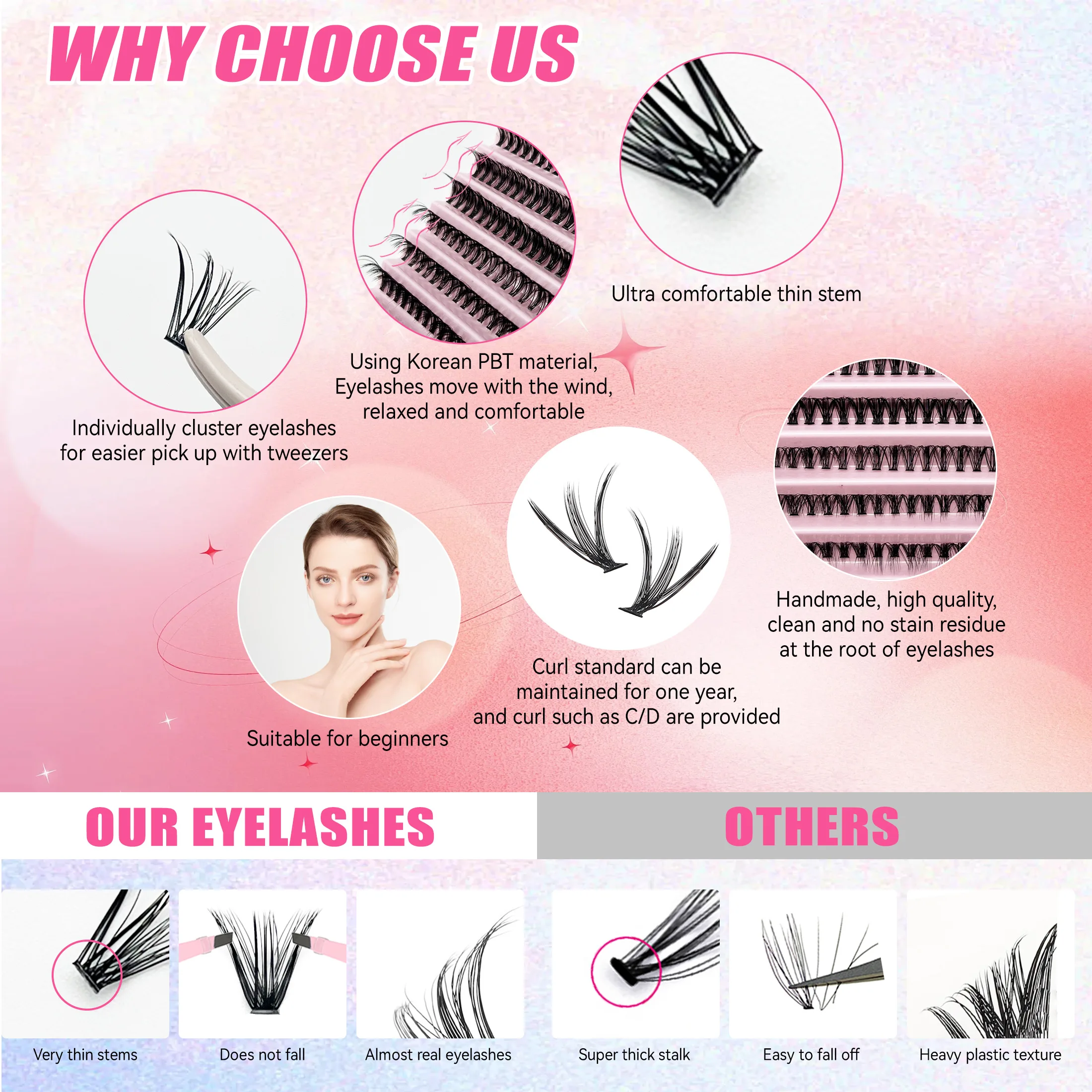 Eyelashes 200 PCS Clusters Lash Bond and Seal Makeup tools DIY Lashes Extension kit for gluing  Lashes Gluing Glue  Accessories