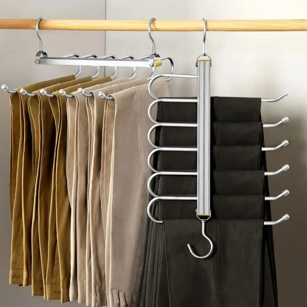 Grucce per pantaloni pieghevoli multifunzionali in lega di alluminio a 6 livelli 360 ° Appendiabiti con gancio rotante Rack per organizer per sciarpe resistenti