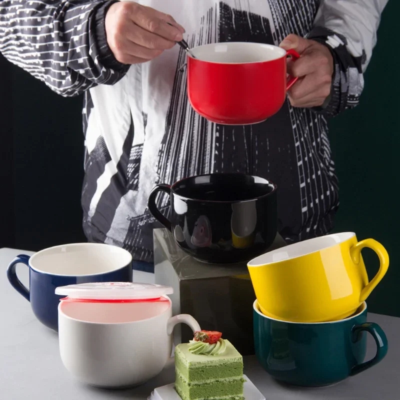 700ml Large Capacity Ceramic Coffee Mug - Breakfast Oatmeal Milk Tea Cup Instant Noodles Bowl Novelty Gift for Friends