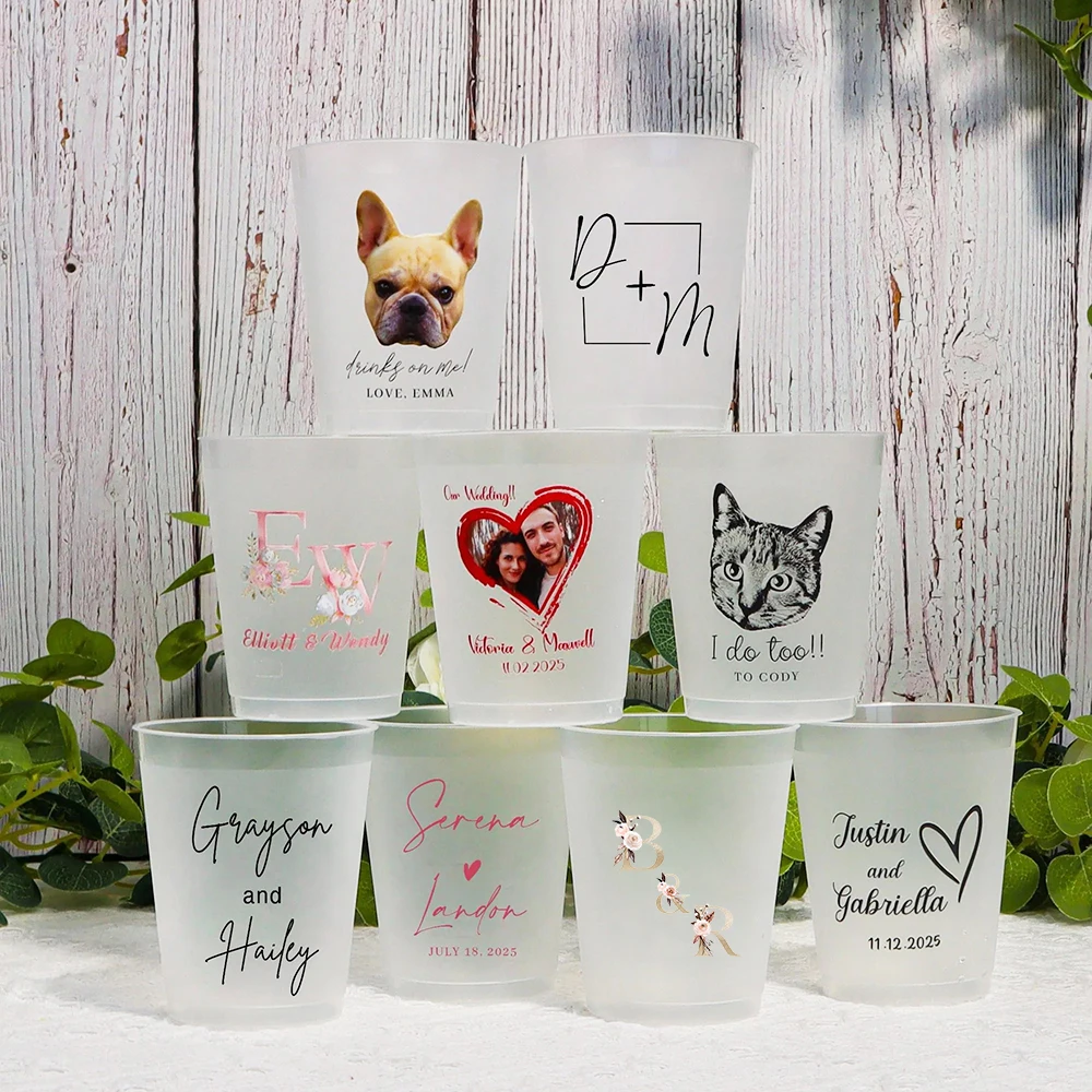 

Personalized Plastic Cup Custom Wedding Cups 12oz and 16oz Frosted Cups Customize Plastic Cups for Your Logo Text Dog