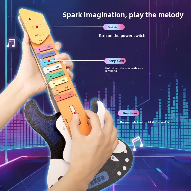DIY Stringless Electric Guitar Kit for Kids Science Tech Educational Toy UV Color Printing Music Toys Ideal for School Students