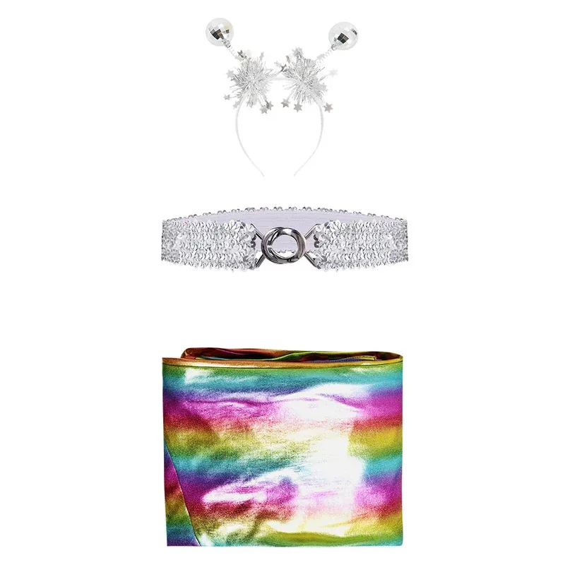 ヒップホップレトロロールプレイングセクシーダンスレディース70年代ディスコグローホーンジャンプスーツ、ハロウィンカーニバルセット付きft1/