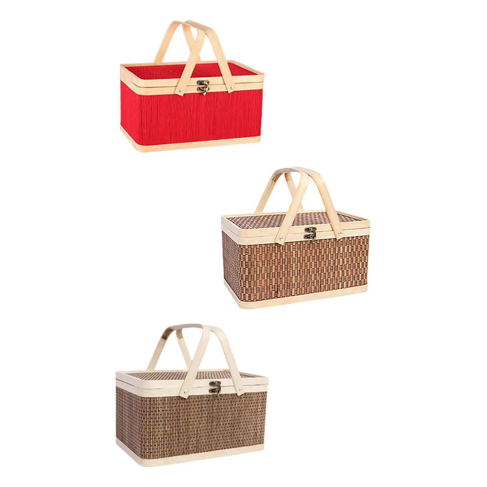 

Bamboo Woven Basket Flower Basket Multifunctional Portable with Handle Picnic Basket for Bread Snacks Cake Fruit Mooncake