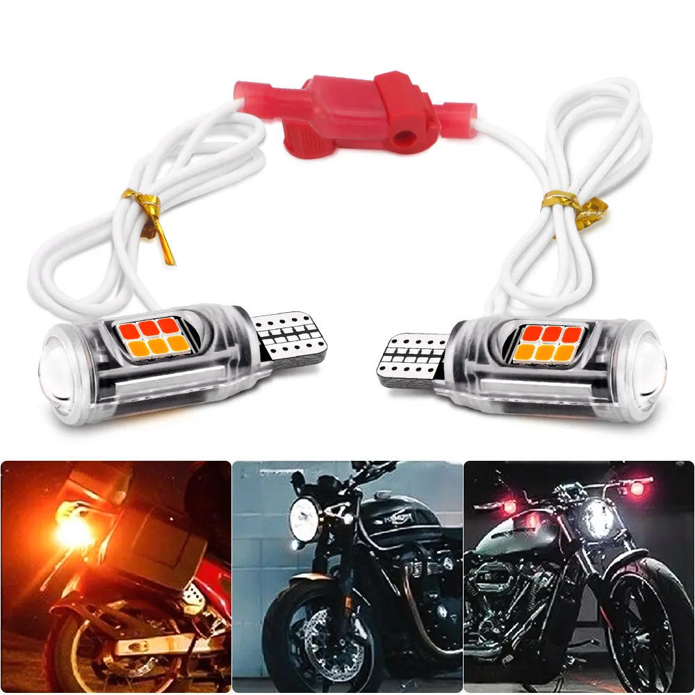 2pcs T15 Led W16W Motorcycle Turn Signal Dual-Color Tail Daytime Running Light Motorcycle Car Accessories Tail Lamp Super Bright