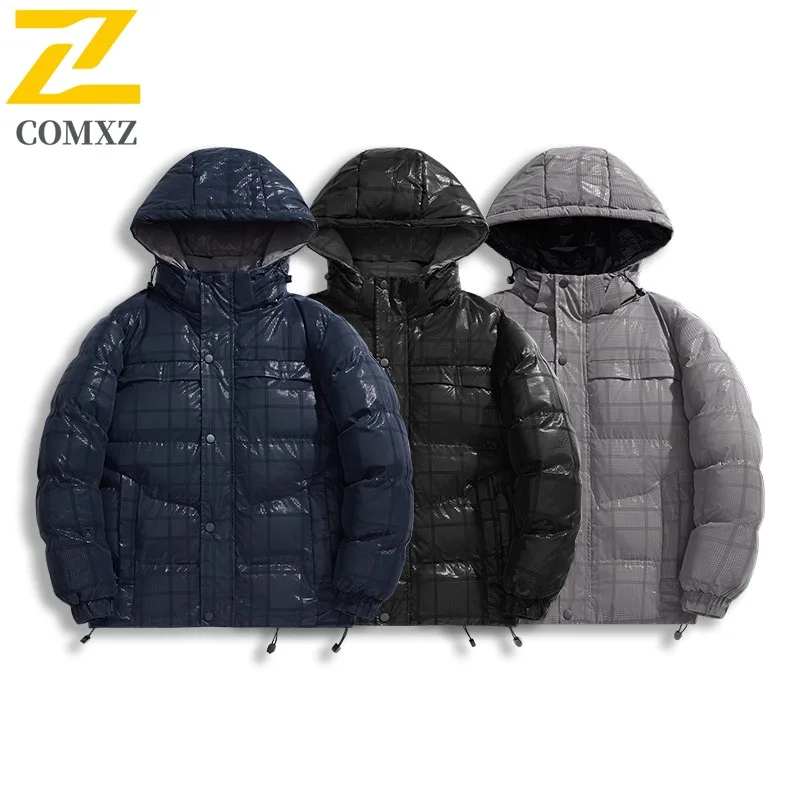 COMXZ Men Cotton Padded Jacket Warm Big Size Hooded Thickened Winter Jacket Fashion Streetwear Parker Coat Casual Street Outfits