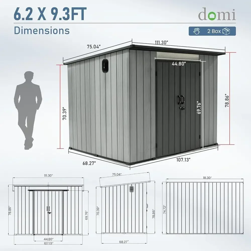 6.2x9.3 ft Outdoor Double-Wall Resin Shed for Lawn & Garden Storage with Lockable Door and Ventilated Roof