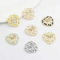 Zinc Alloy  Enamel Hollow Lace Heart Bow-knot Charms 6pcs/lot For DIY Jewelry Making Drop Earrings Accessories