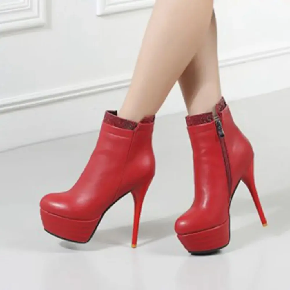 QPLYXCO 2017 New Sale Big Small Size 31-46 Ankle Short Boot Winter Sexy Women Round Toe High Heels(14cm) Wedding Party Shoes 559
