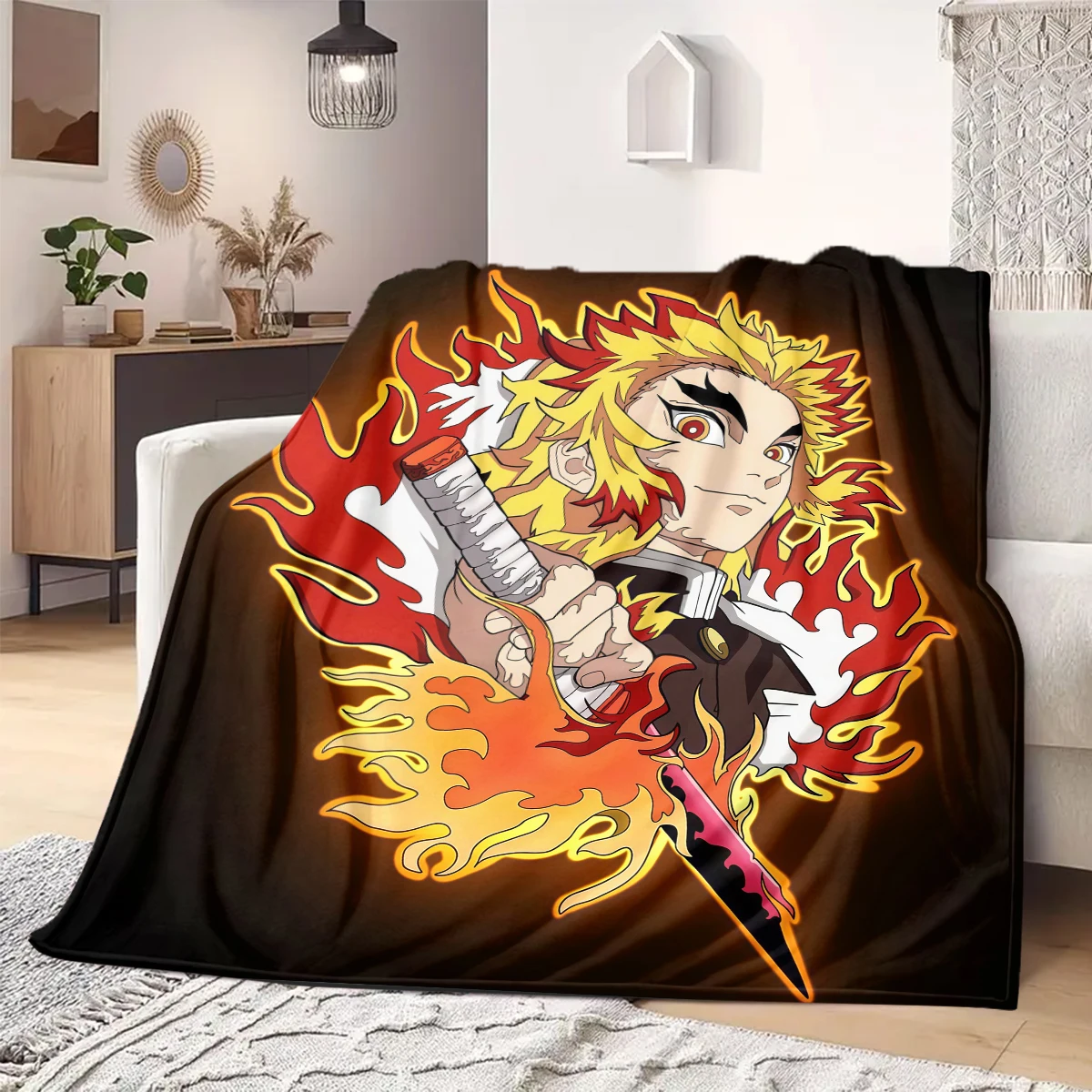 Demon Slayer Flannel Blanket Cute Design Great For Sofa Bedroom Chair Bed Picnic Travel -HE24