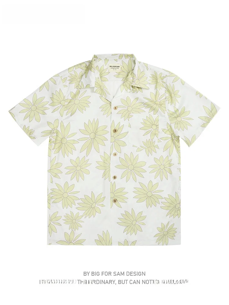 

Big for Sam Men's Summer Hawaiian irt Loose Cuban Collar ort Sve Floral Print Thin Polyester Beach Casual Faion