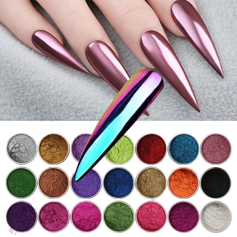 1Box 0.5g Metallic Mirror Effect Chrome Powder Nail Glitter Holographic Metallic Chrome Powder 19Colors Rubbing Pigment for Nail