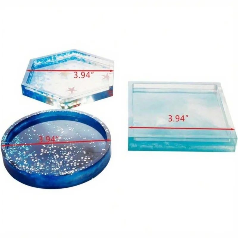 3 عبوات من قوالب السيليكون كوستر DIY، تتضمن قوالب دائرية ومربعة وسداسية للصب مع الراتنج والأسمنت