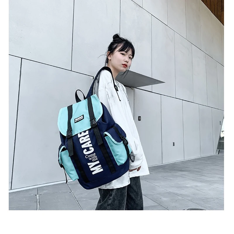 Mochilas De Hombre Femininas Korean Version Color-Blocked Punk Backpack Fashion Casual Teen School Bag Outdoor Travel Backpack