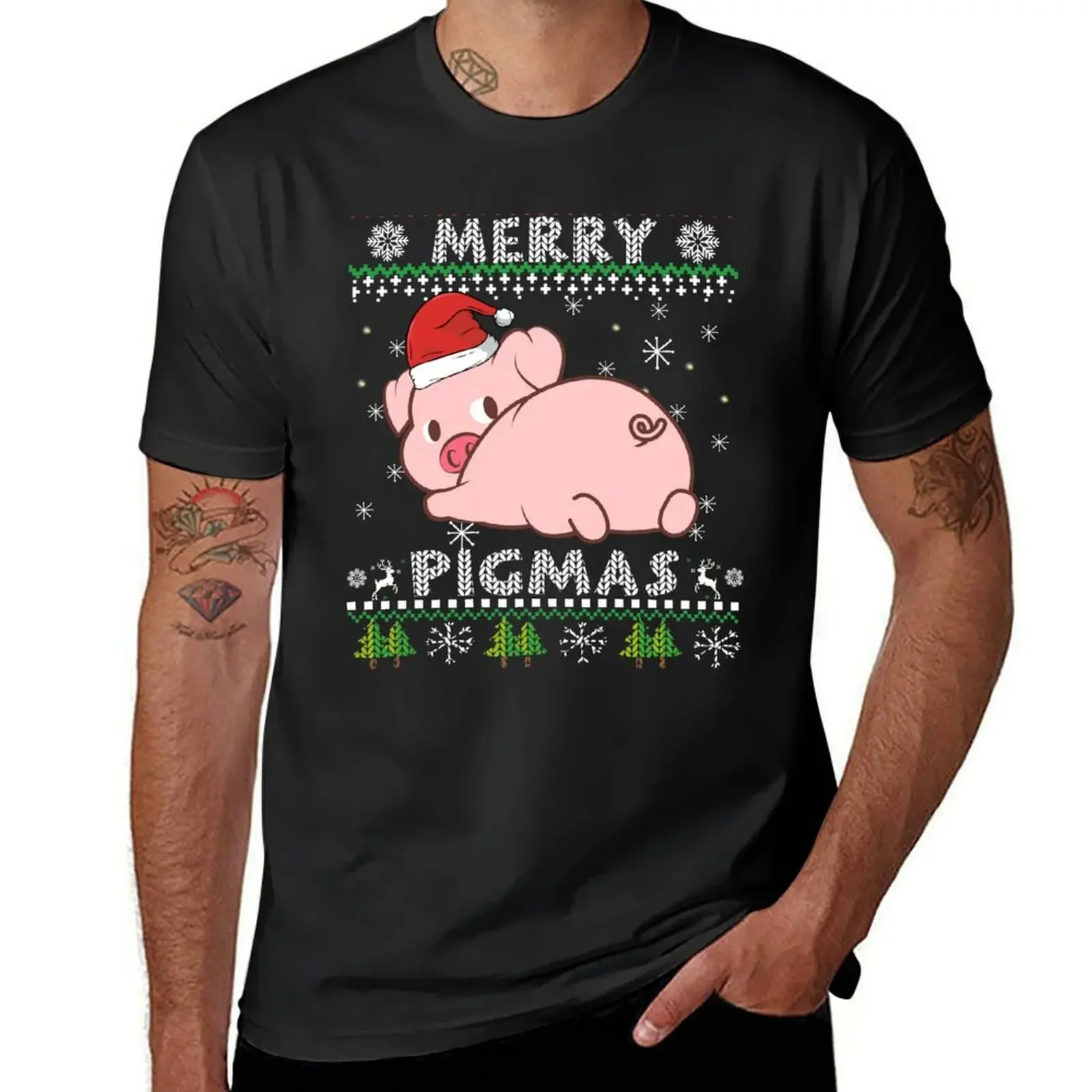 Christmas Pig - Merry Pigmas Ugly Sweater T-Shirt oversized graphic tee shirts graphic shirts graphic tee men