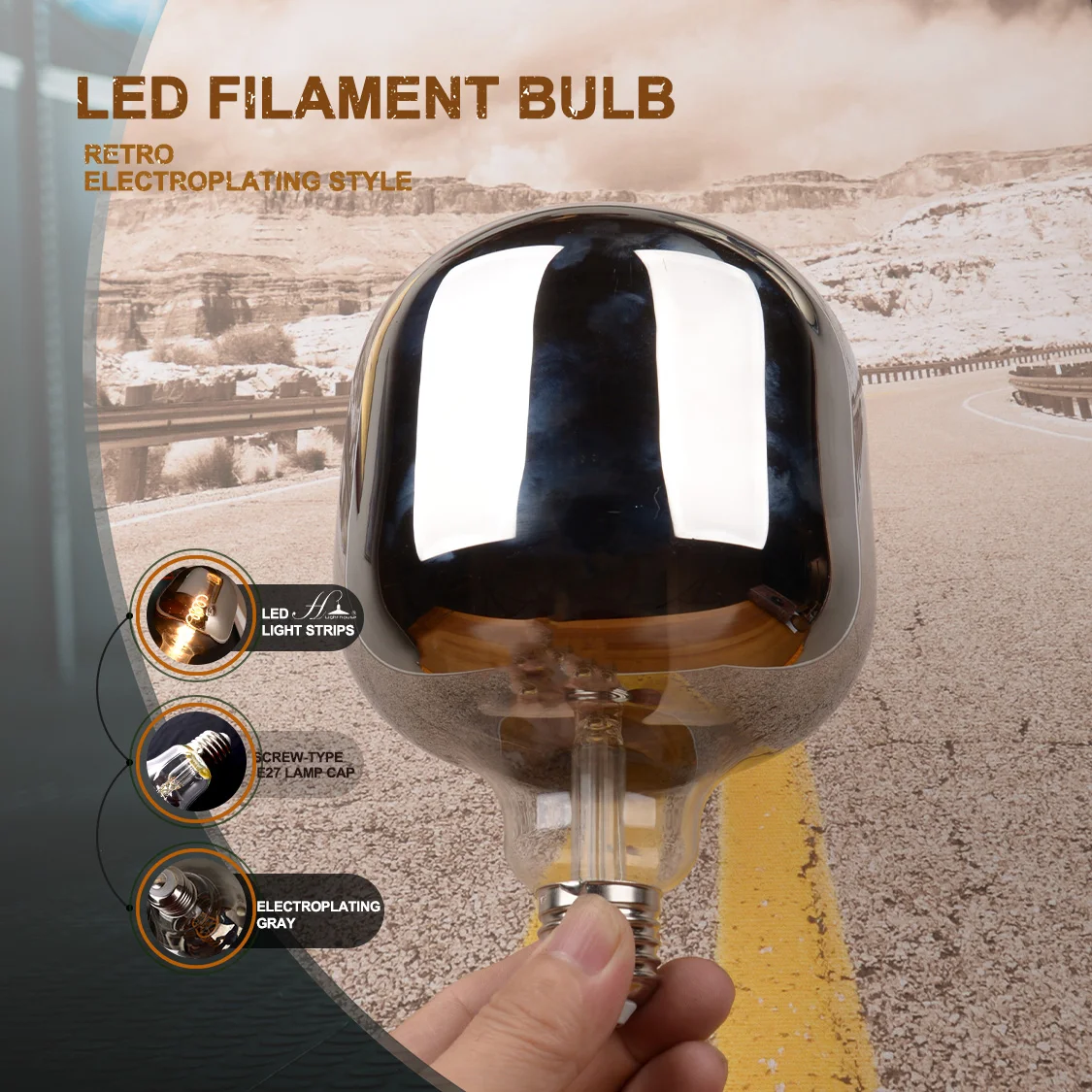 電気メッキミラーグレー 5W 220-240V LED スパイラルフィラメント電球、ヨーロッパ標準 E27 ランプホルダー、暖色光 2700K、省エネ