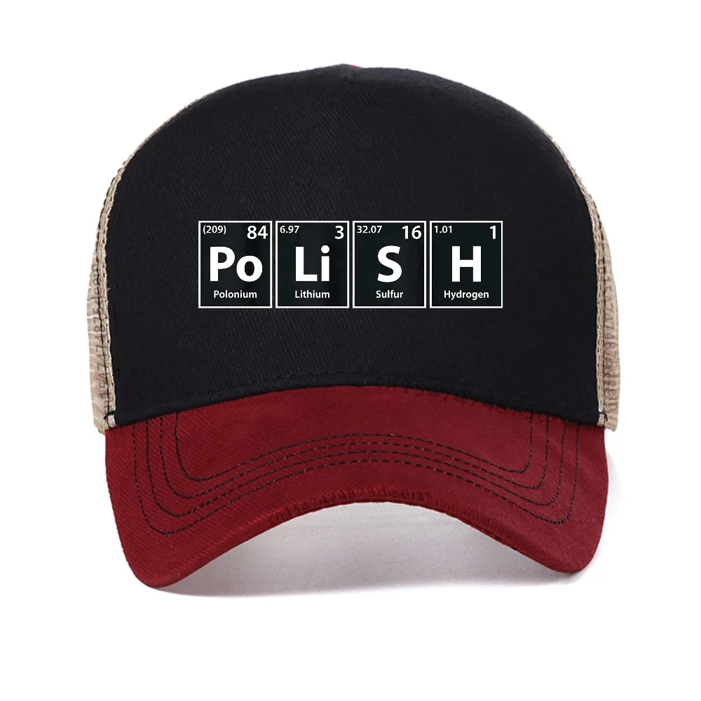 

Polish Periodic Spelling mesh baseball cap Birthday Funny Unisex Graphic Fashion Harajuku sun hat summer Breathable Snapback hat