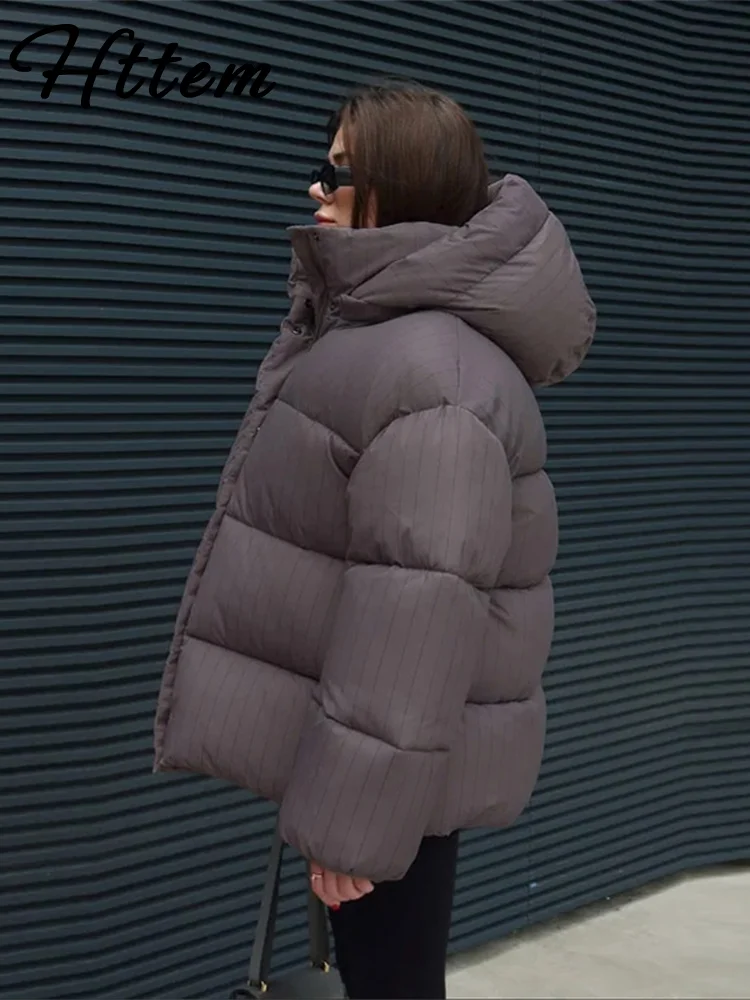 شريط مقنعين المرأة معطف القطن الأبيض الوقوف طوق كم طويل واحدة الصدر معاطف الإناث 2025 شتاء دافئ سترة حريمي جديد