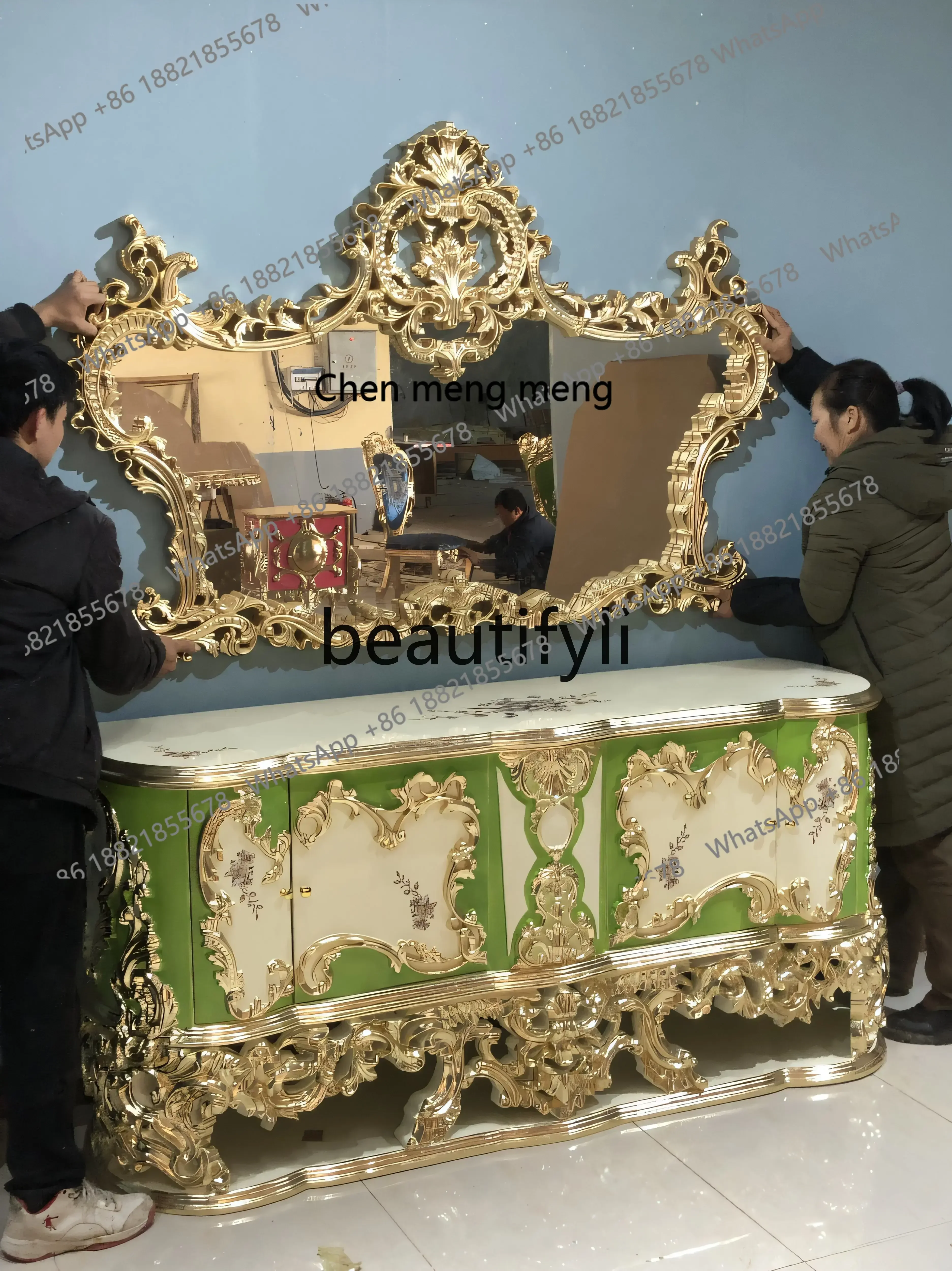 D178  European-style court, luxury decorative cabinets European-style hand-painted gold foil living room display side cabinet