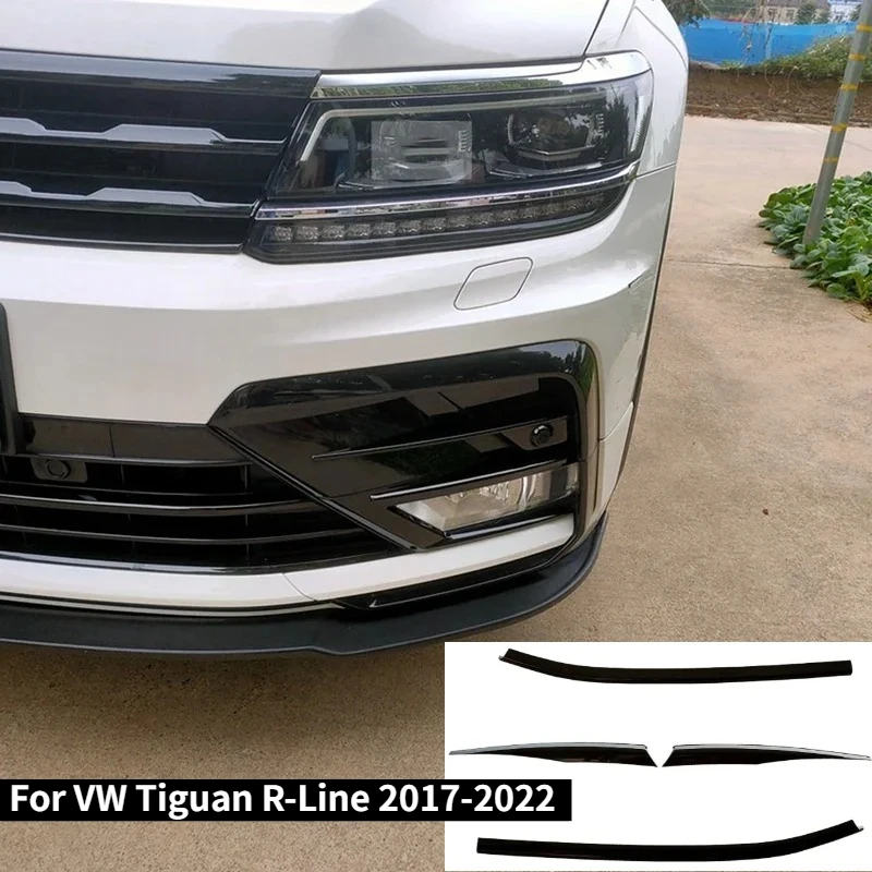 

4PCS Car Front Grille Grill Moulding Strips Fog Light Cover Trim Styling Mouldings for VW Tiguan R-Line 2017-2022 Glossy Black