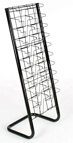 Floor-Standing Wire Magazine Rack, 20 Pockets, Black | Tiered Literature Display Stand, For Magazines & Brochures