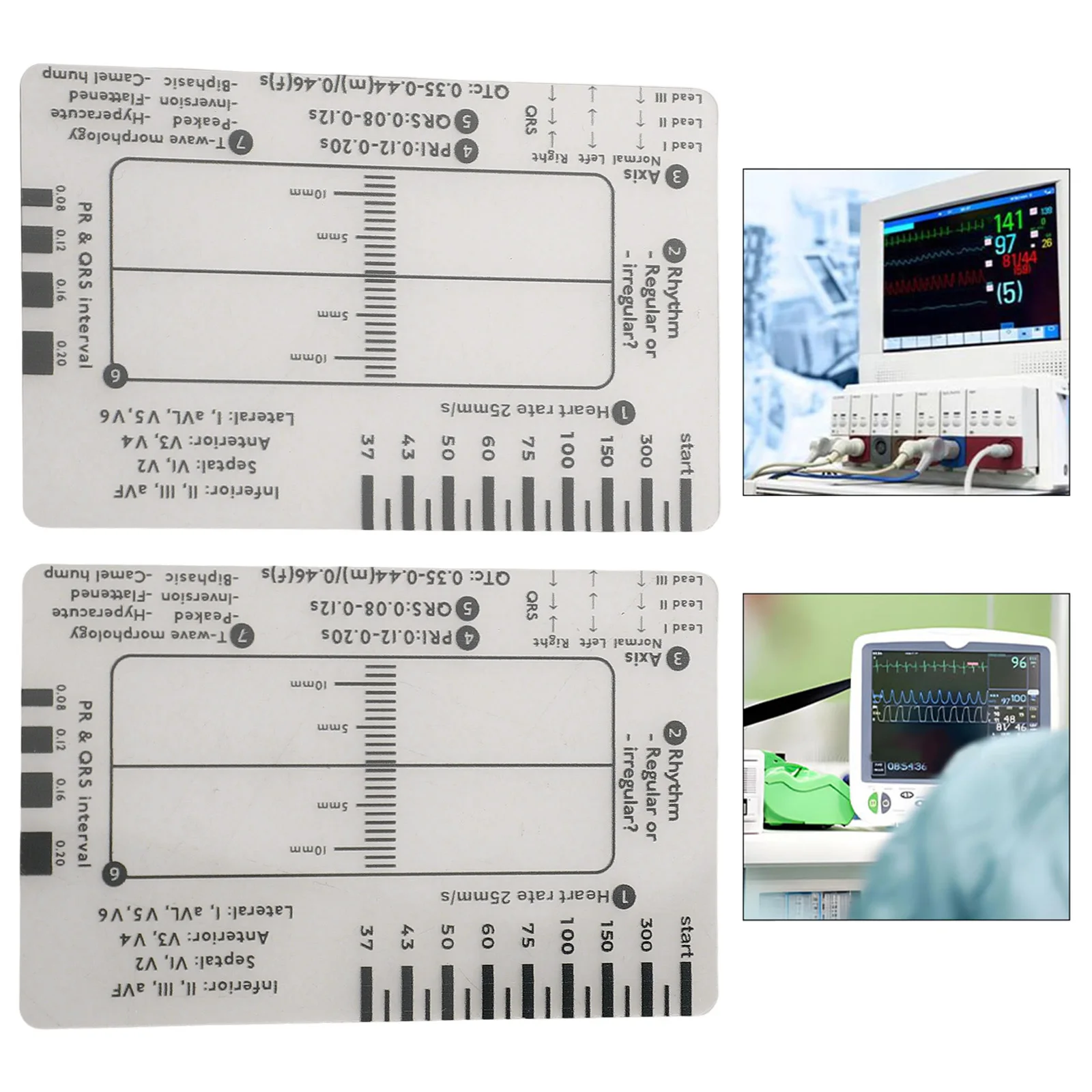 Regla de 7 pasos, herramienta de medición de interpretación ECG, calibrador transparente, herramienta de tarjeta de regla portátil, guía de referencia, 1 ud./2 uds.