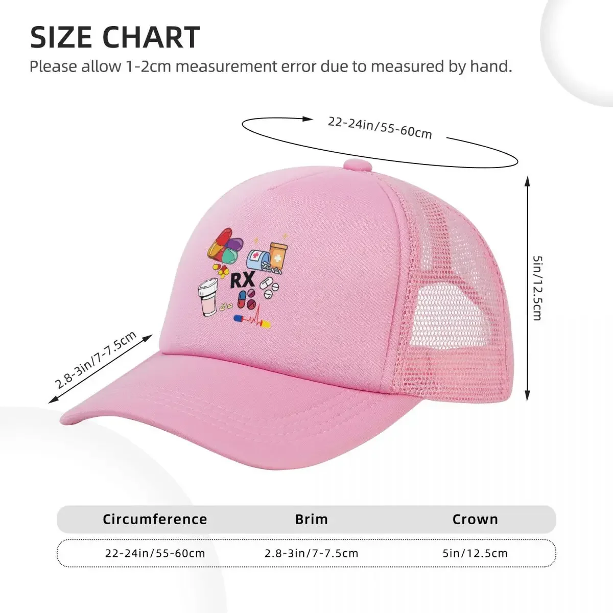 Pharmacy Pattern Pills RX Mesh Baseball Caps Snapback Baseball Hats Breathable Casual Casquette Outdoor For Men's And Women's