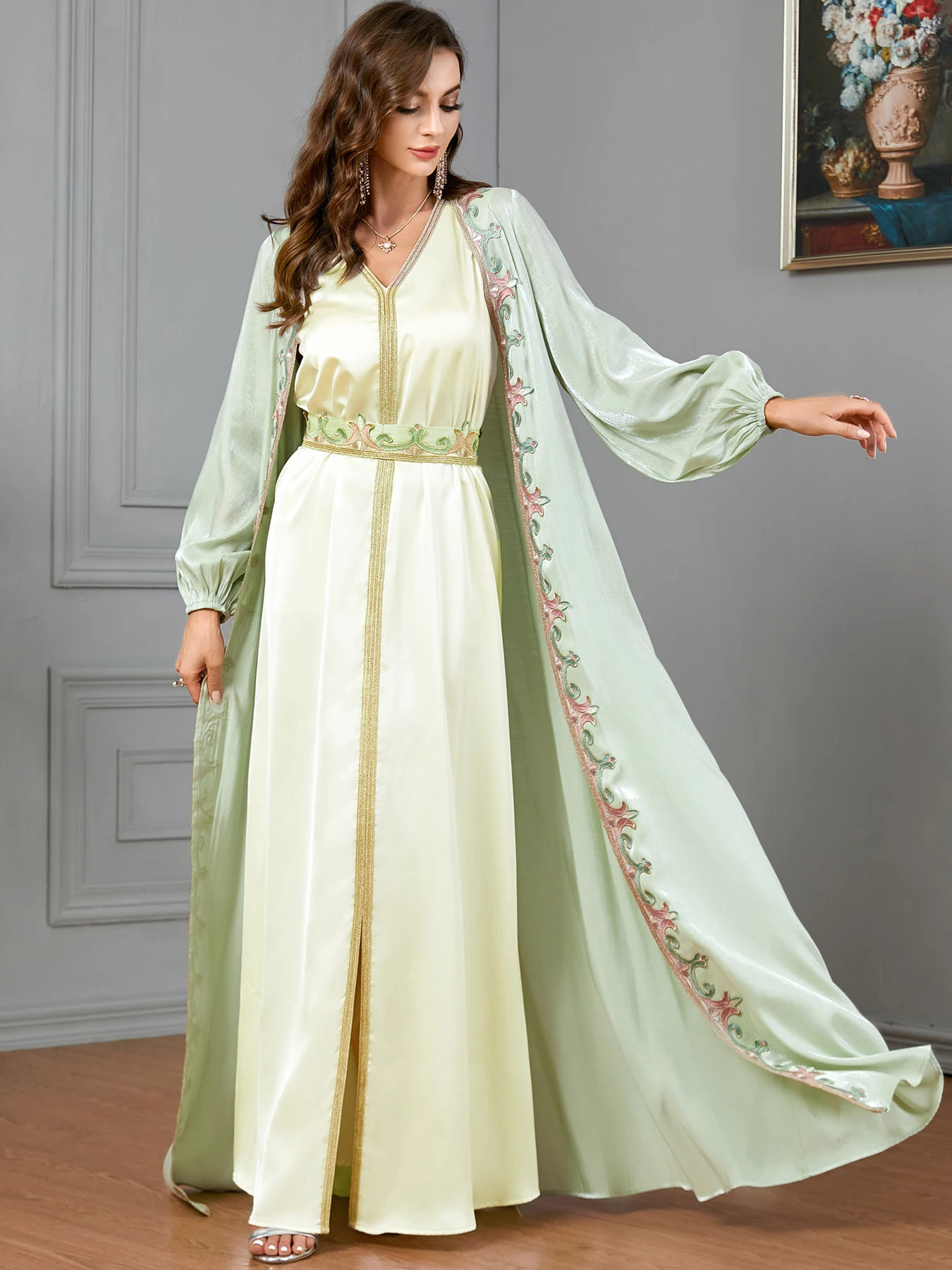 Elegancka dwuczęściowa Abaya zestaw dla kobiet sukienka Maxi a-line sukienki Kimono saudyjskoarabski Dubai Kaftan marocco Kaftan 2023