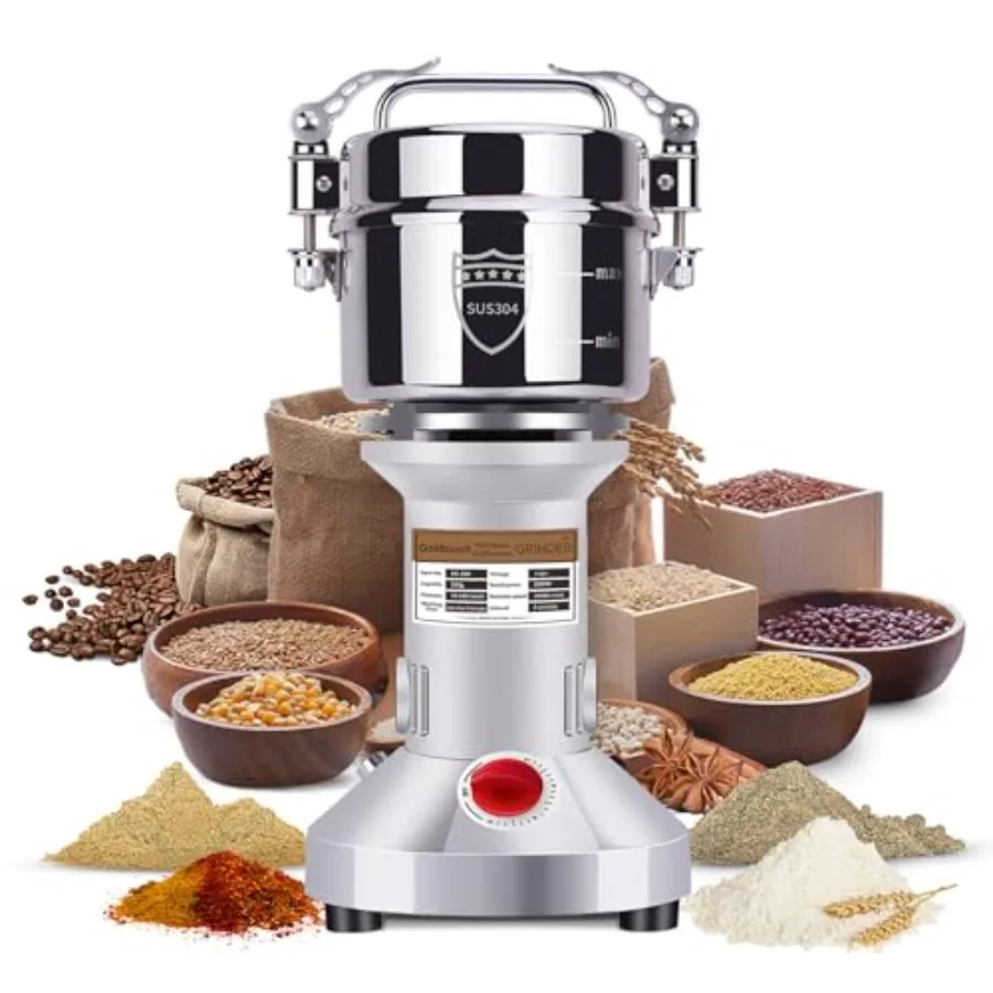 

550g Grain Mill Grinder 2000W Electric Stainless Steel Grain Grinder High-Speed Pulverizer Powder Machine for Dry Wheat Oats Co