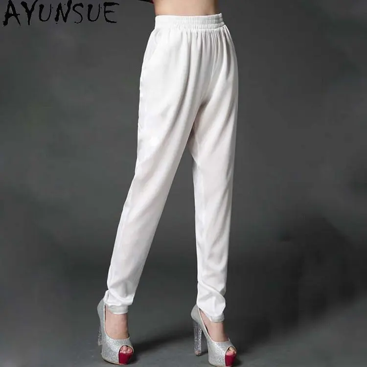 AYUNSUE Silk Pants Womens Clothing New Spring Summer High Waist Silk Trousers Women Haren Pants Silk Pants Pantalon Femme SGG