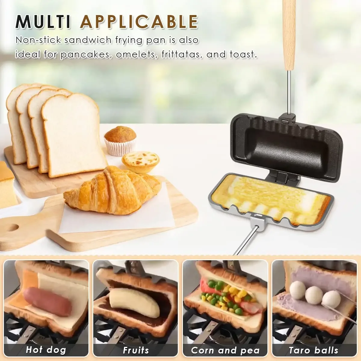 Double Sided Breakfast Sandwich Baking Pan Nonstick Flip Grill Pan for Breakfast Pancakes Omelets Frittatas Toast Kitchen Tools