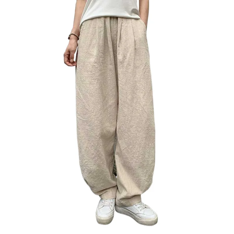 กางเกงฮาเร็มทรงหลวม ปลายขาจั๊ม เอวยางยืด รุ่นปี 2025 สำหรับฤดูใบไม้ร่วงและฤดูหนาว ไซส์พลัส สไตล์จีนย้อนยุค ใช้งานได้หลากหลาย สวมใส่สบาย