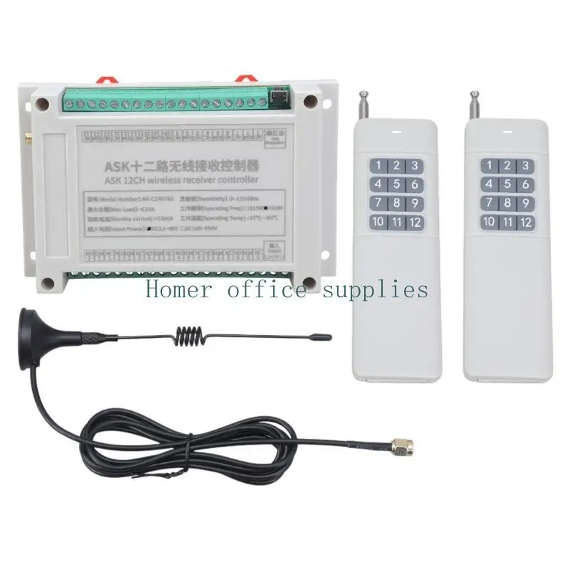 

K43B DC12-48V Industrial Grade 12 Channel Relays Wireless Remote Control Switches Module 433Mhz with Receiving Antenna