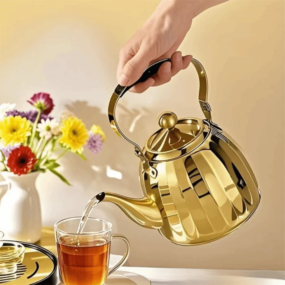 1/1.5/2L Restaurant Tea Kettle Stainless Steel Scald-proof Handle Boiling Water Pot Removable Infuser Mirrored Kitchen Cookware