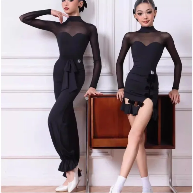 

Customized Latin Dance Suit Girls' Performance Practice Dress Tops Skirt Pants Modern Balloom Dance Costume Girls