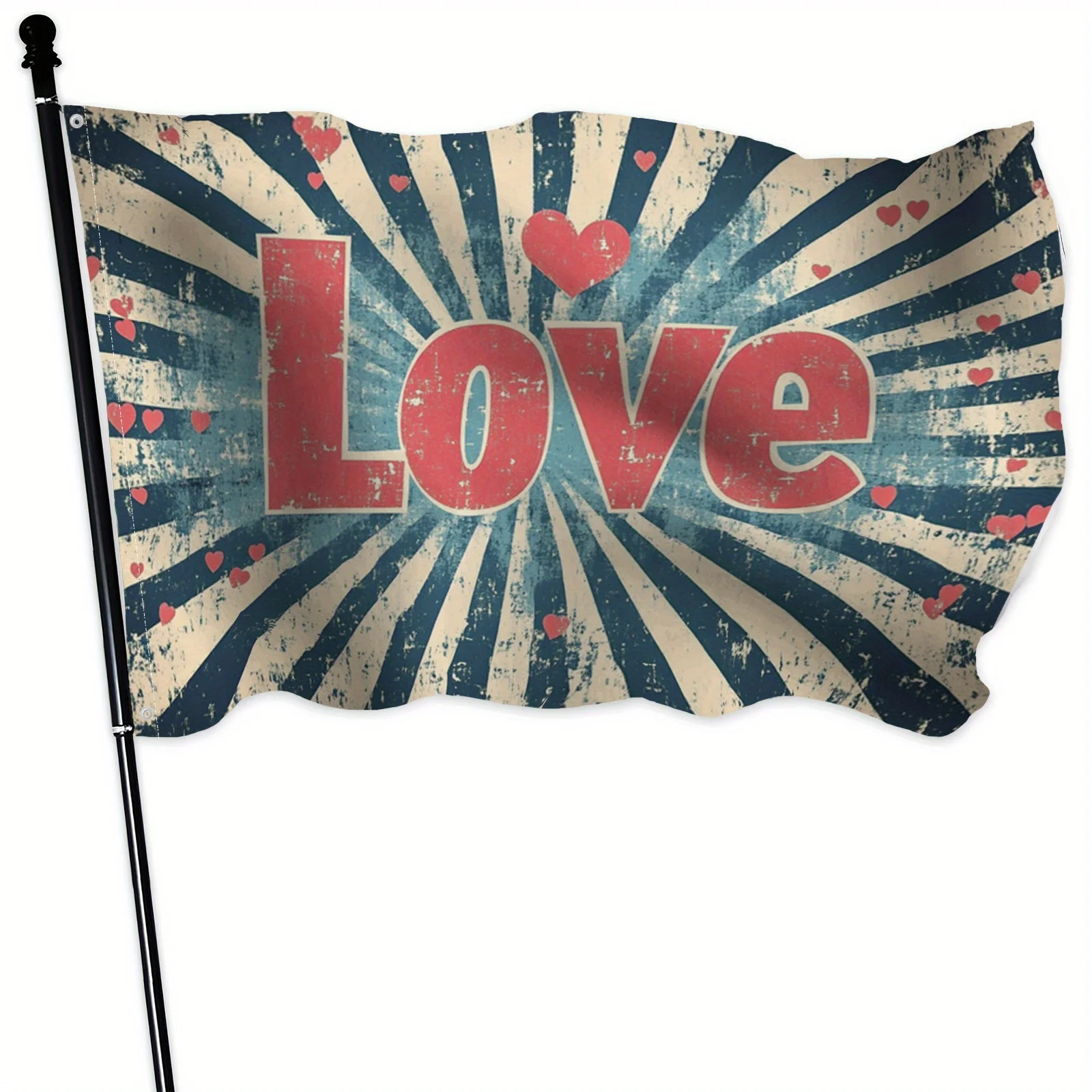 Retro Sunburst Love Hearts Garden Flag Double Sided Valentine Decor Outdoor Yard Banner