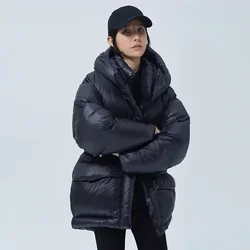 Casaco com capuz de pato branco para mulheres, jaqueta curta justa, roupa de neve feminina, parka coreana, sobretudo quente, inverno, novo, 2023