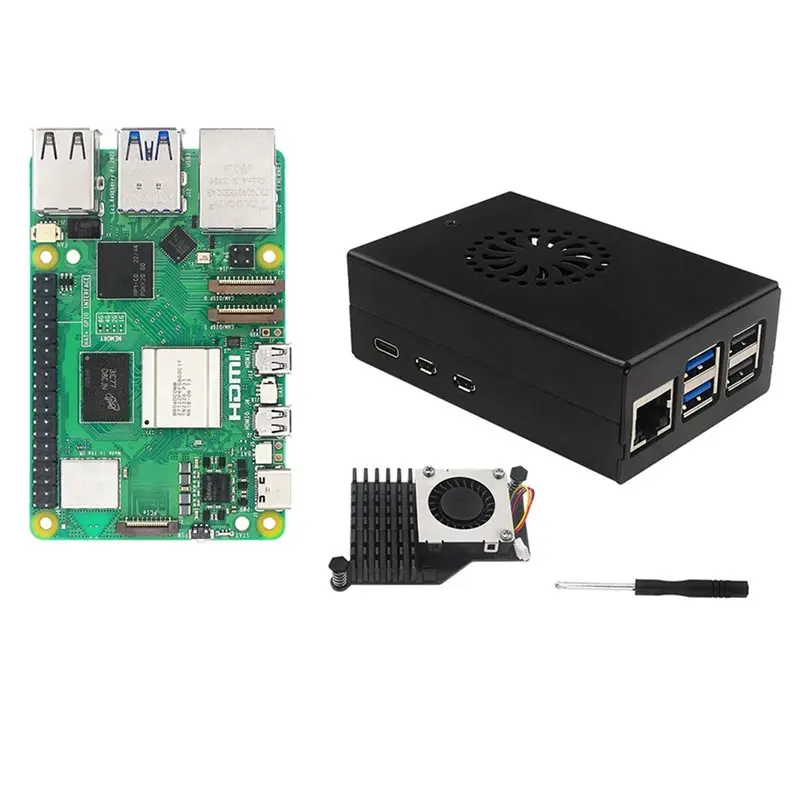 AS95-For Irasptek Starter Kit For Raspberry Pi 5 8GB RAM 8GB Board Pi5 Metal Case Active Cooler