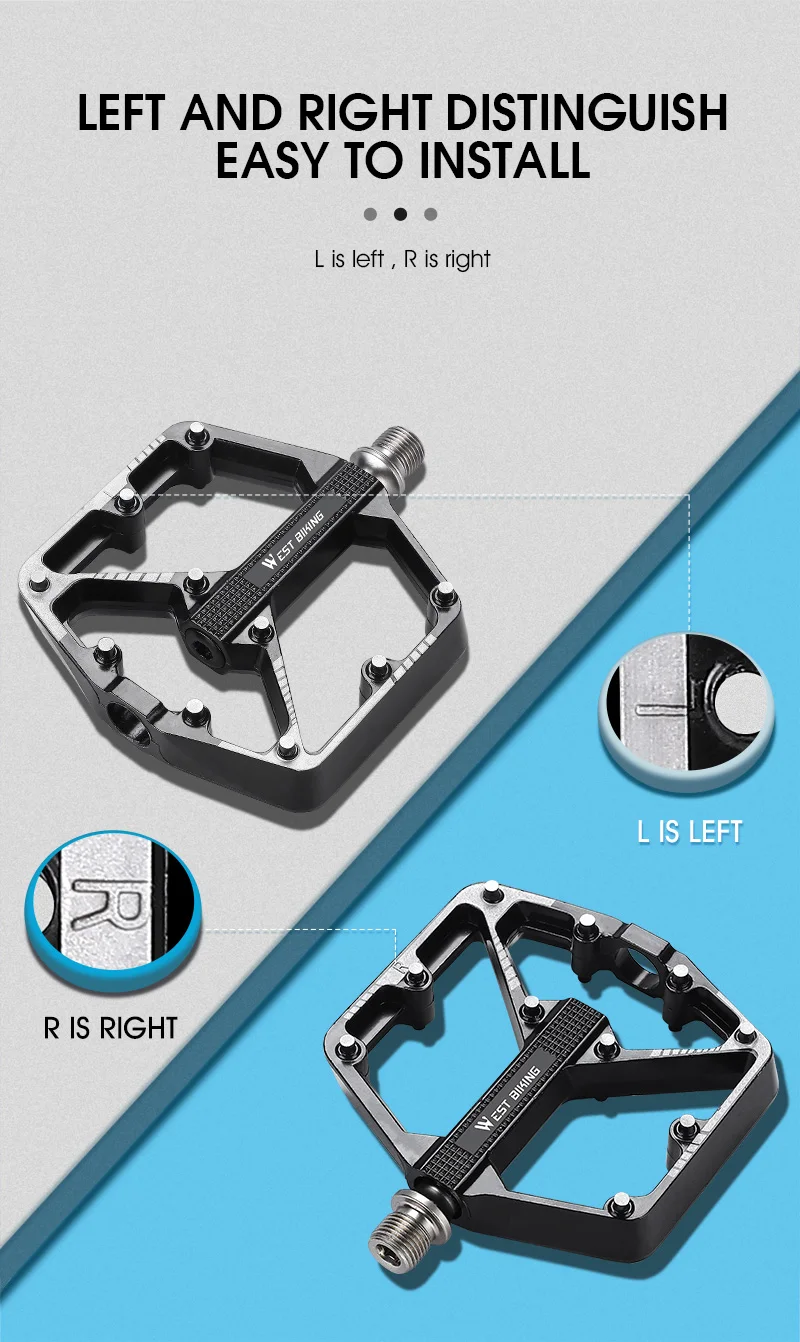 WEST BIKING 3-Lager Fahrradpedale aus Aluminiumlegierung für MTB, Mountainbike, Rennrad und BMX - Rutschfeste Flachpedale als Fahrradzubehör – Detail 9