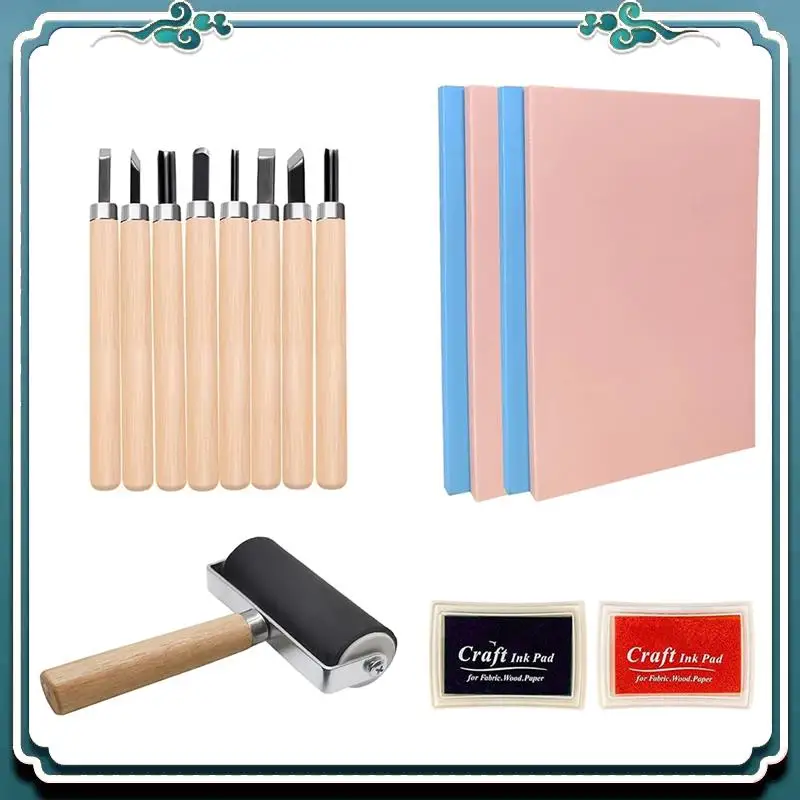 A67K-15Pack كتل نحت الطوابع المطاطية الناعمة مع أدوات القطع وبكرة براير المطاطية لصناعة الطباعة والمزيد من الحرف اليدوية #1