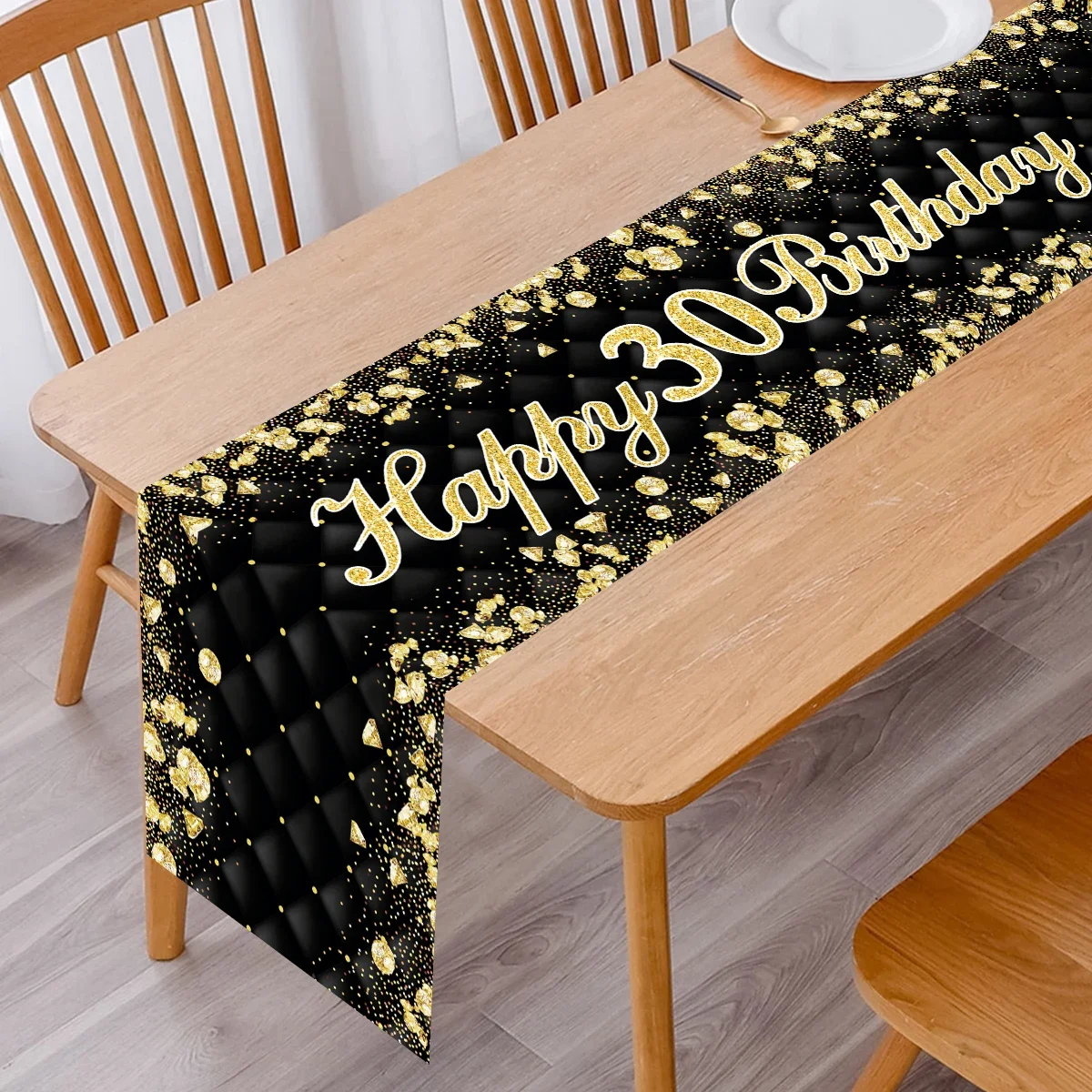 180x35cm Black Gold Birthday Table Runner 21 30 50 Birthday Tablecloth Party Decor For Home Backdrop Wedding Adult Anniversary