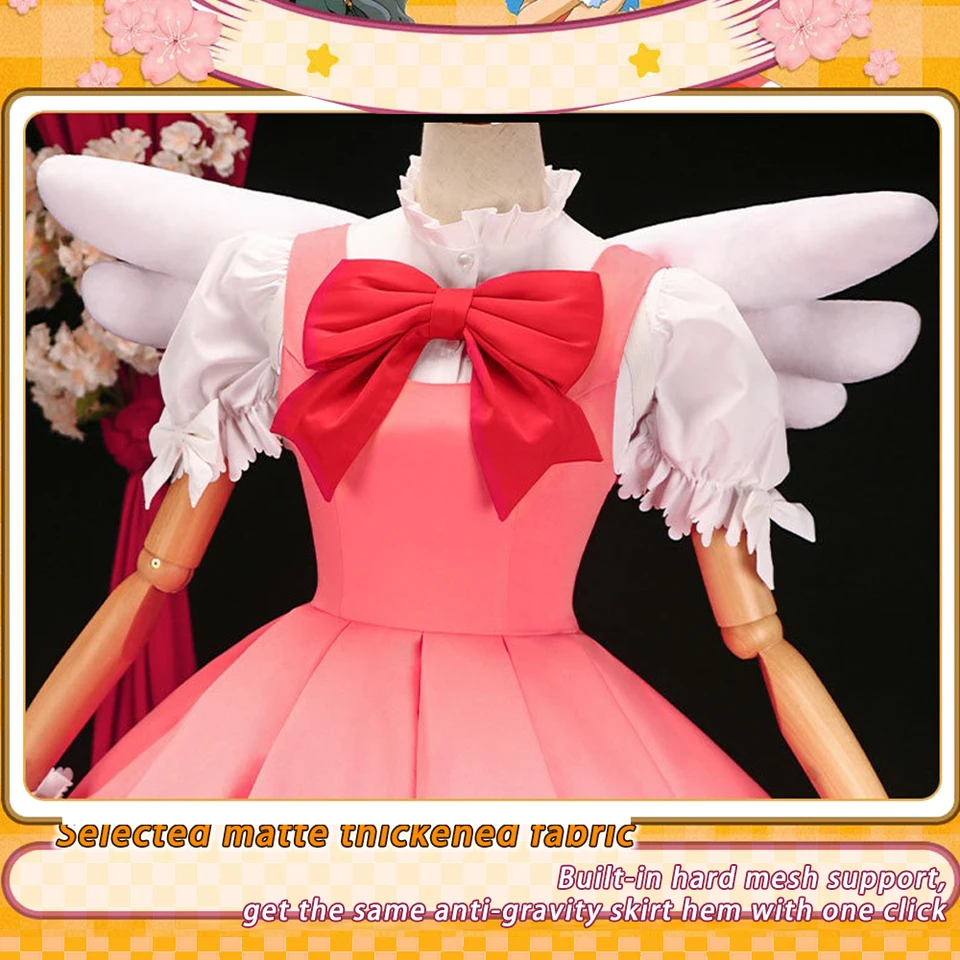 cardcaptor sakura red dress Cos-Mart Hot Anime Cardcaptor Sakura Cosplay Costume Pinky White Gorgeous Sweet Combat Dress Activity Party Role Play Clothing