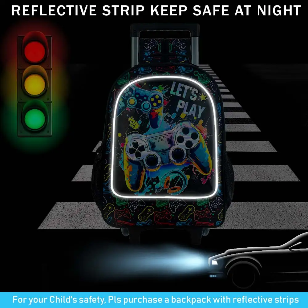 حقيبة ظهر رولينج للأولاد، حقيبة كتب مدرسية بعجلات دوارة للأطفال مع حقيبة غداء بعجلات. حقيبة مدرسية للأطفال