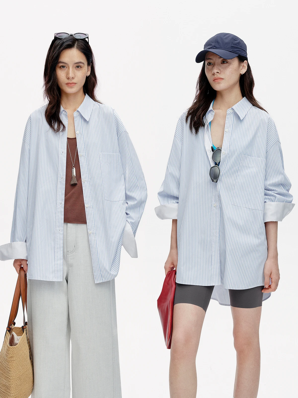 

Marllen Sea Breeze Poem Wide Fit Striped Cotton Feel Commute irt Women's Loose Sle Long Sve Thin Polyester Blend