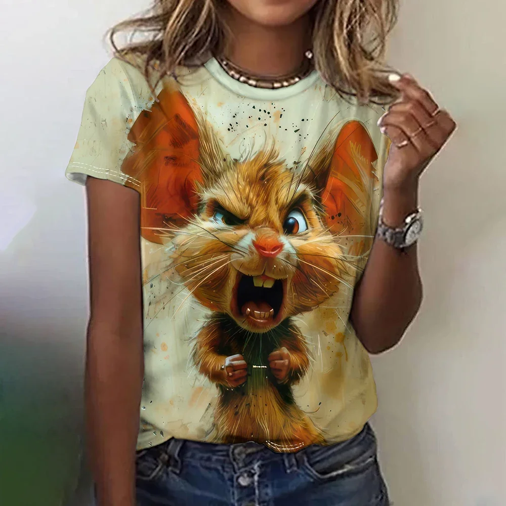 Fun animal graphics 3D Printed T-shirt Casual short sleeve top for women Kawaii Fashion oversized Women's Clothing Summer T-shir