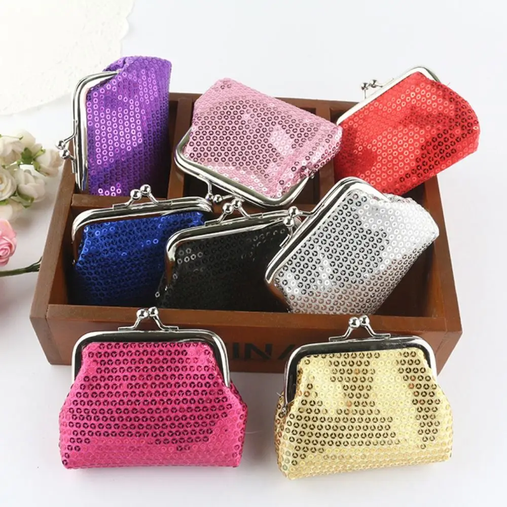 Elegant Card Holder Sequin Coin Purse Money Bag Kiss Clasp Lock Small Purse Bag Keyring Handbag Clutch Lipstick Bag Male
