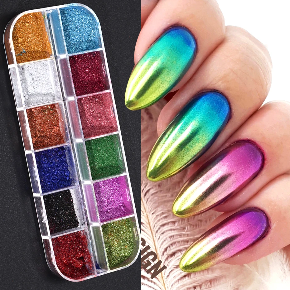 Mirror Powder Nail Art Irridescent Glitter Aurora Chrome Dust Metallic Effect Gel Polish Mermaid Rubbing Dust Pigment Decoration